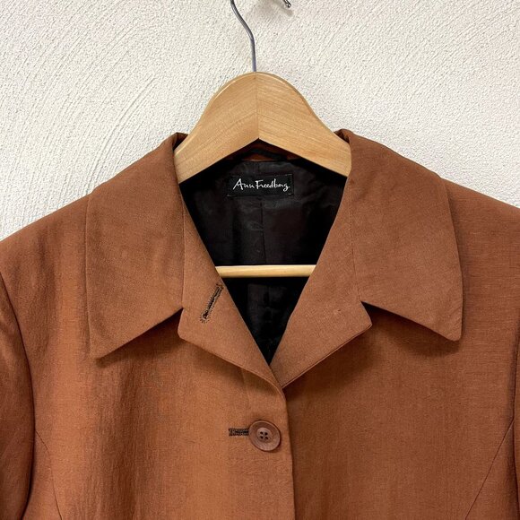 Vintage Ann Freedberg Brown Linen Button Down Jacket sz 10 - Picture 2 of 5